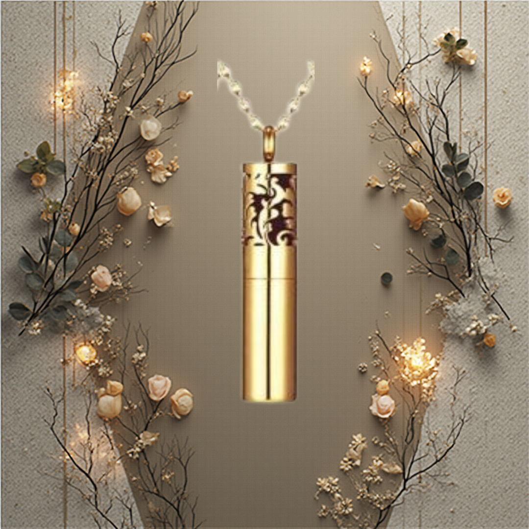 Złoty wisiorek do aromaterapii – dyfuzor na olejki eteryczne Floral - obrazek 3